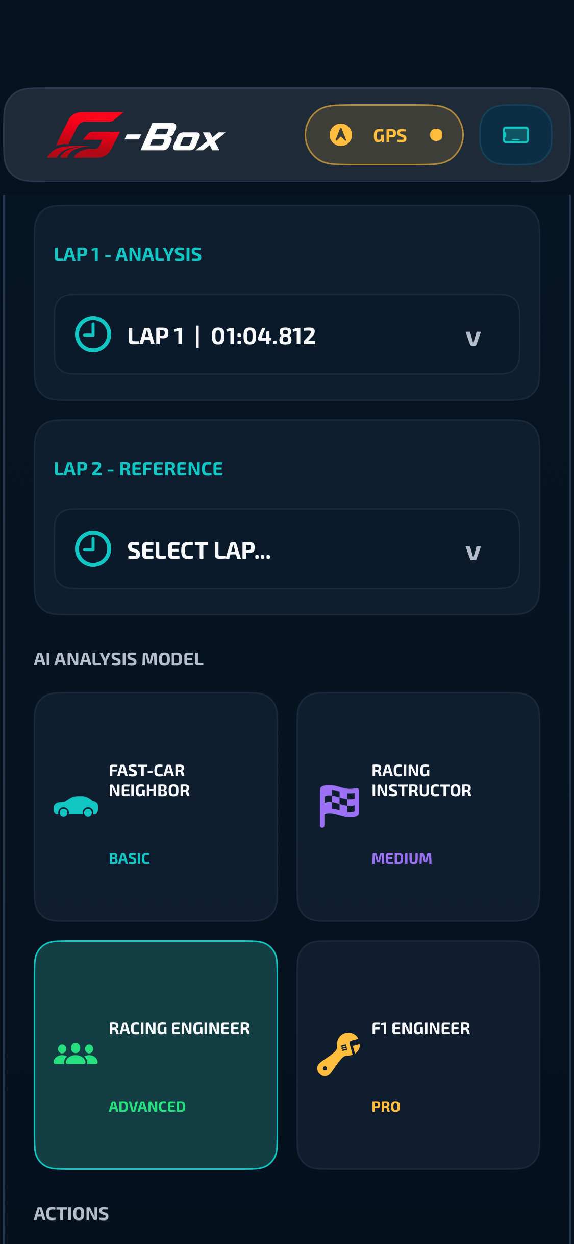 G-Box AI analysis model selection screen